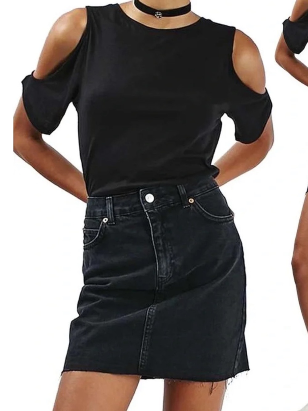 Topshop Black Cold-Shoulder Short Sleeve Tee
